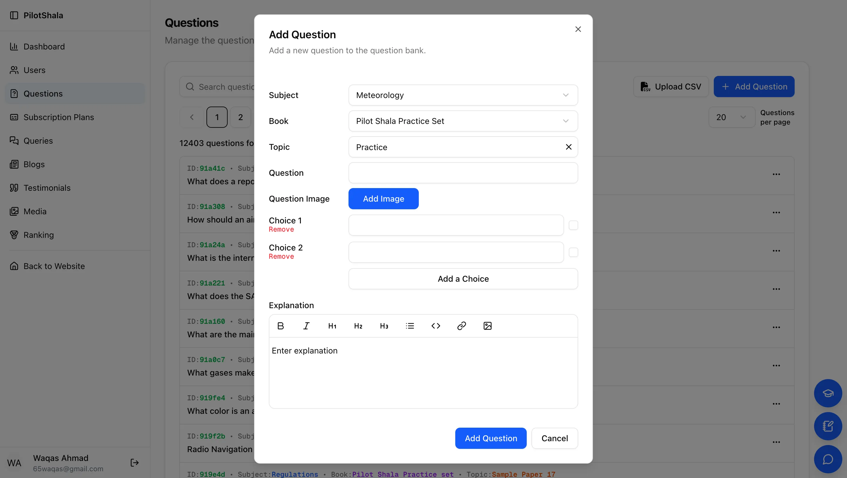Add New Question (Admin)
