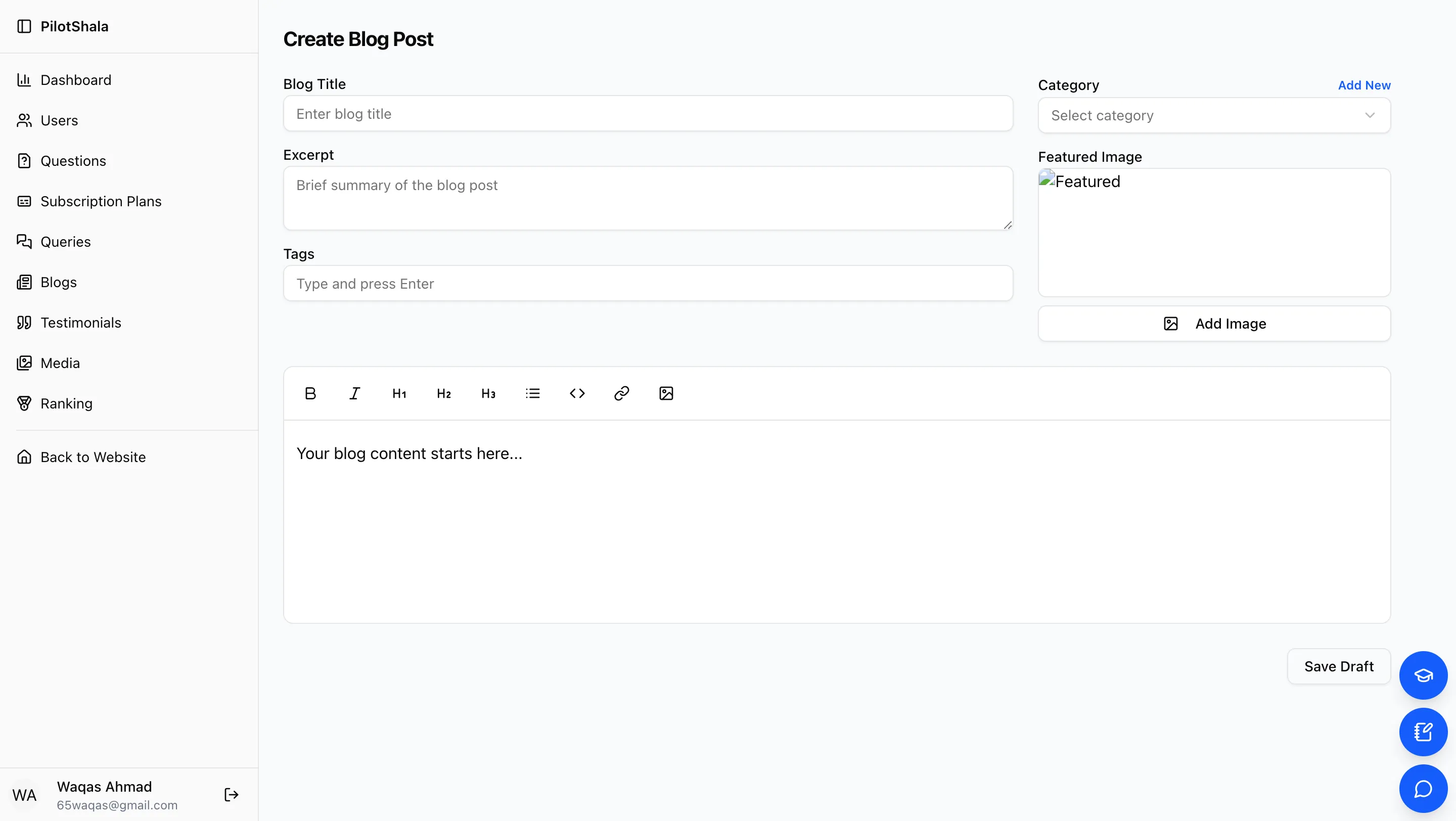 Create New Blog (Admin)